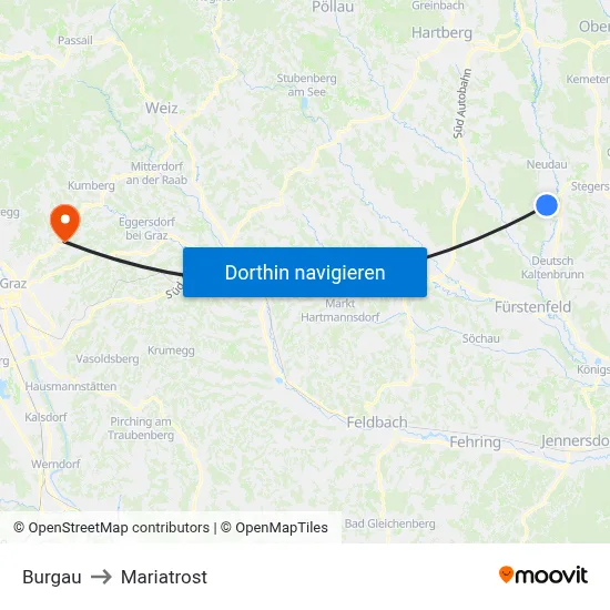 Burgau to Mariatrost map