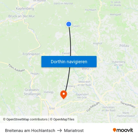 Breitenau am Hochlantsch to Mariatrost map