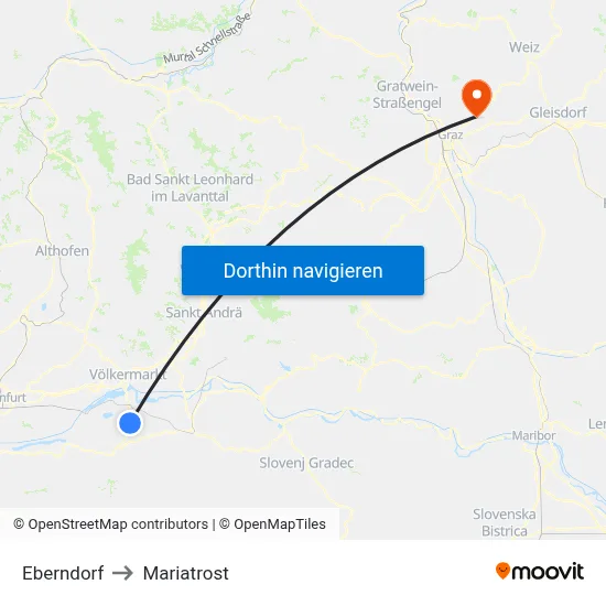 Eberndorf to Mariatrost map