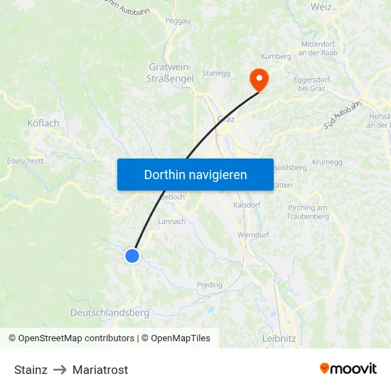 Stainz to Mariatrost map