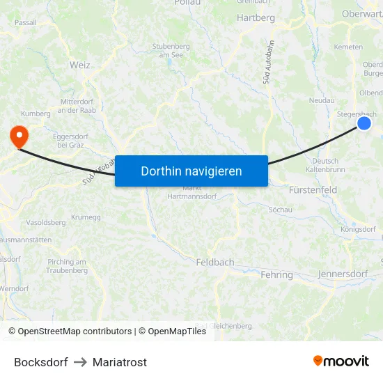 Bocksdorf to Mariatrost map