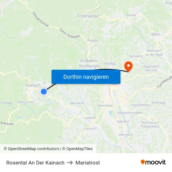 Rosental An Der Kainach to Mariatrost map