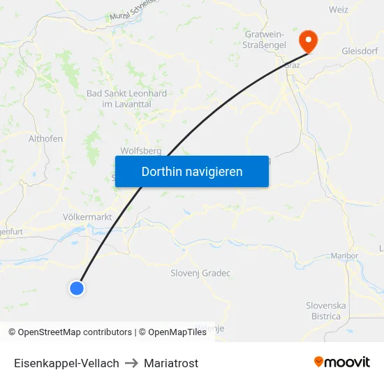 Eisenkappel-Vellach to Mariatrost map