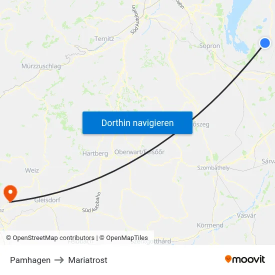 Pamhagen to Mariatrost map