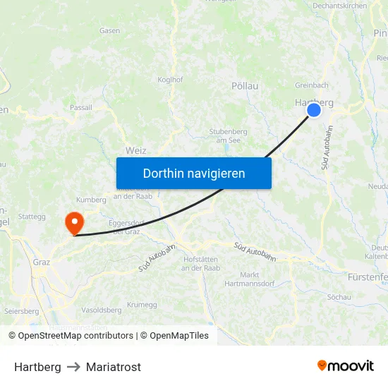 Hartberg to Mariatrost map