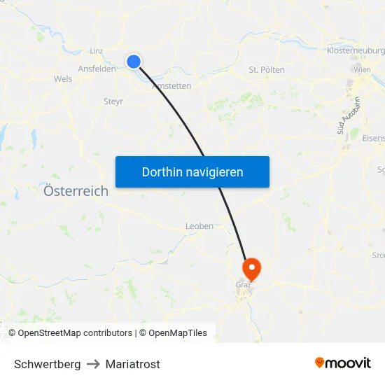 Schwertberg to Mariatrost map