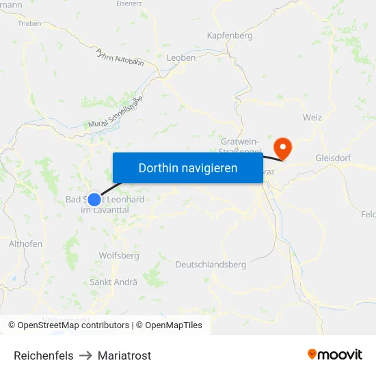 Reichenfels to Mariatrost map