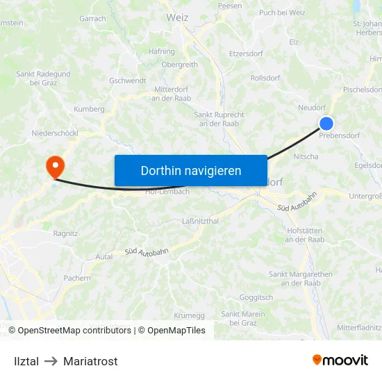Ilztal to Mariatrost map
