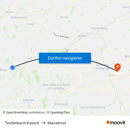 Teufenbach-Katsch to Mariatrost map