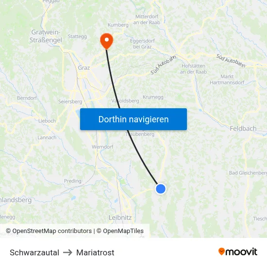Schwarzautal to Mariatrost map