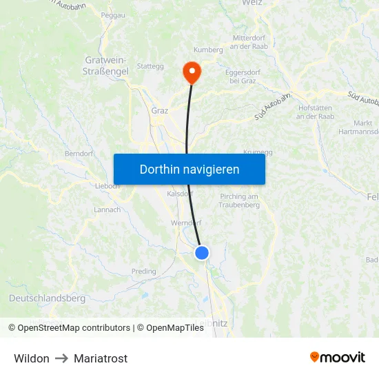 Wildon to Mariatrost map