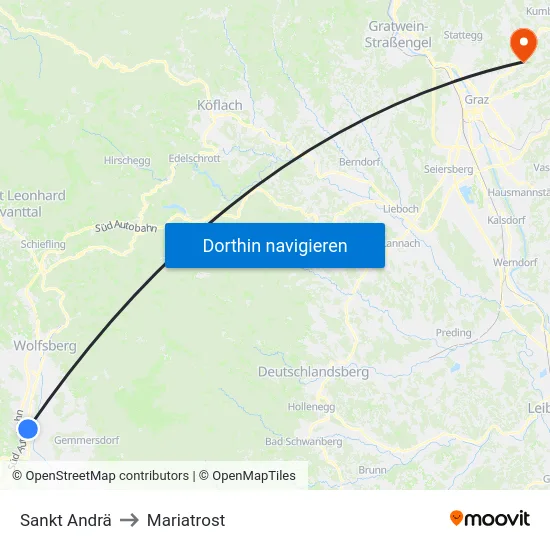 Sankt Andrä to Mariatrost map