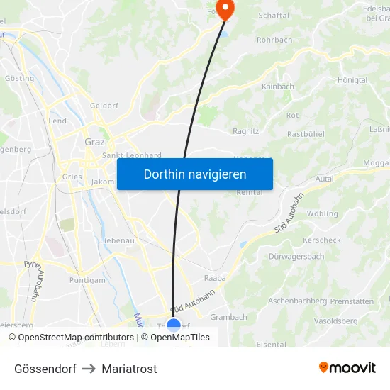 Gössendorf to Mariatrost map
