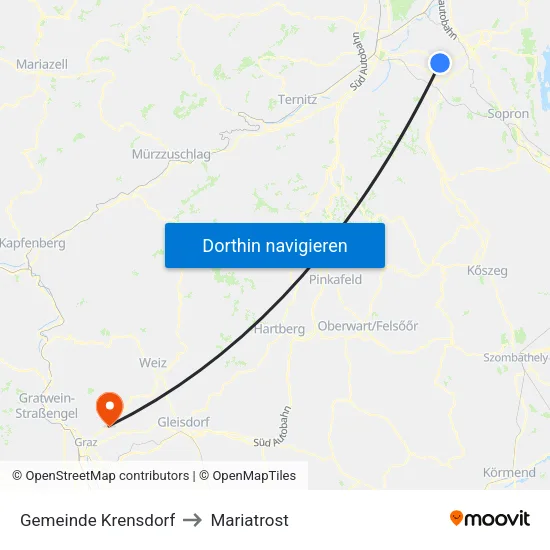 Gemeinde Krensdorf to Mariatrost map