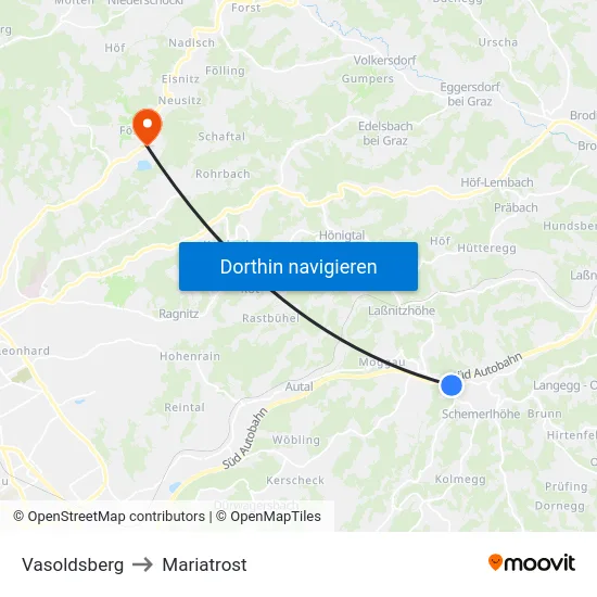 Vasoldsberg to Mariatrost map