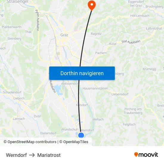 Werndorf to Mariatrost map
