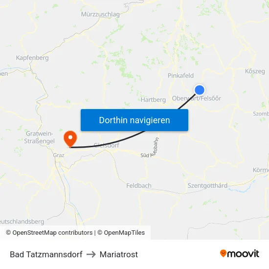 Bad Tatzmannsdorf to Mariatrost map