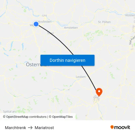 Marchtrenk to Mariatrost map