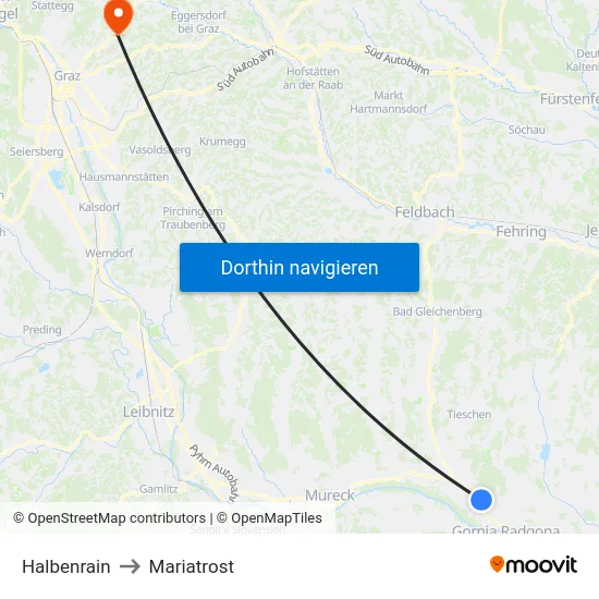 Halbenrain to Mariatrost map