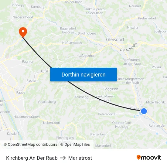 Kirchberg An Der Raab to Mariatrost map