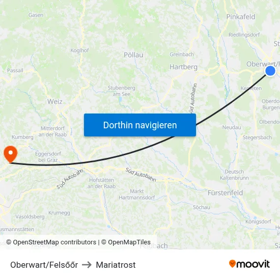 Oberwart/Felsőőr to Mariatrost map