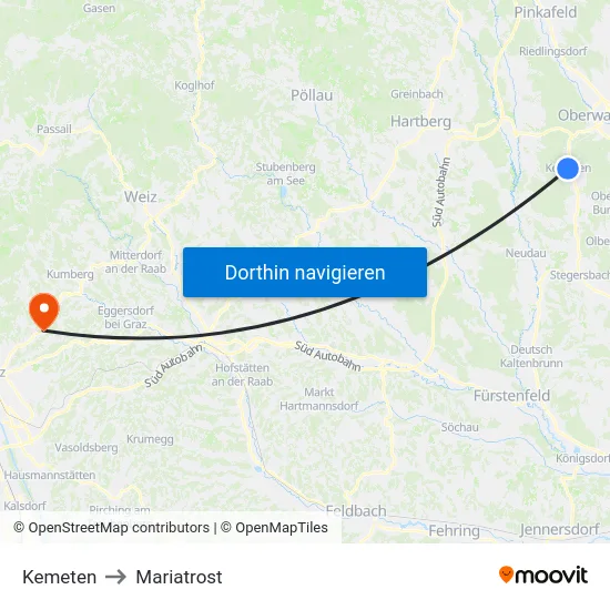 Kemeten to Mariatrost map