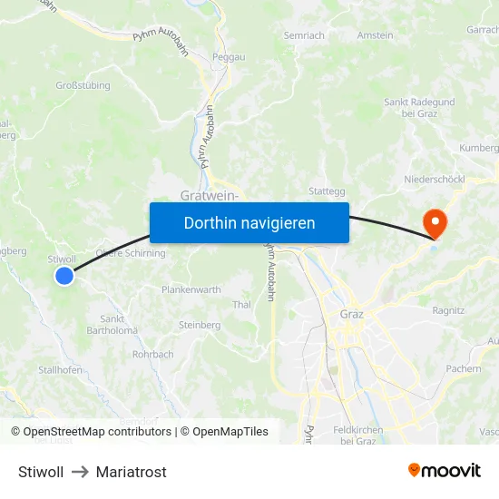 Stiwoll to Mariatrost map