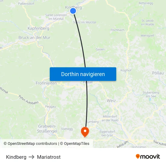 Kindberg to Mariatrost map