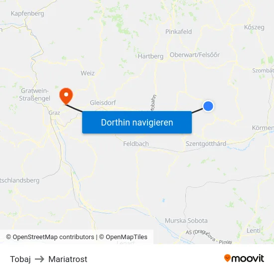 Tobaj to Mariatrost map