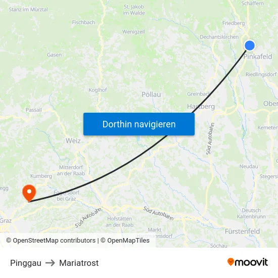 Pinggau to Mariatrost map