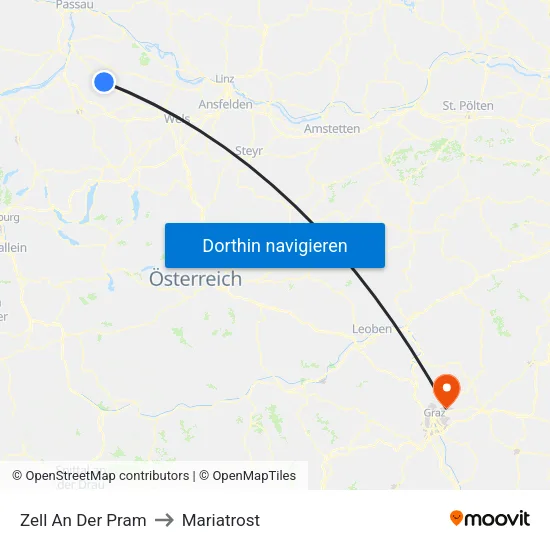 Zell An Der Pram to Mariatrost map