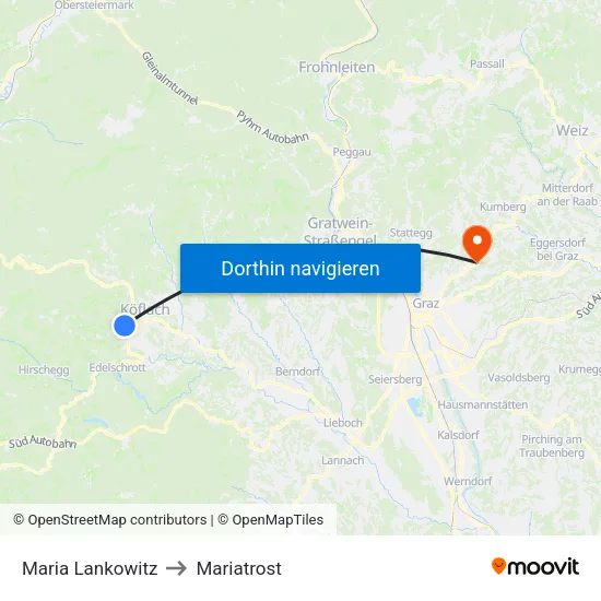 Maria Lankowitz to Mariatrost map
