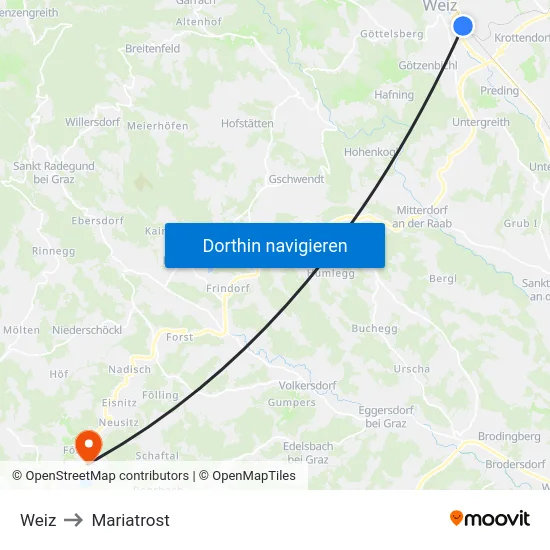 Weiz to Mariatrost map