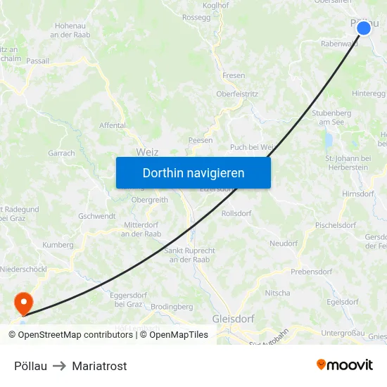 Pöllau to Mariatrost map