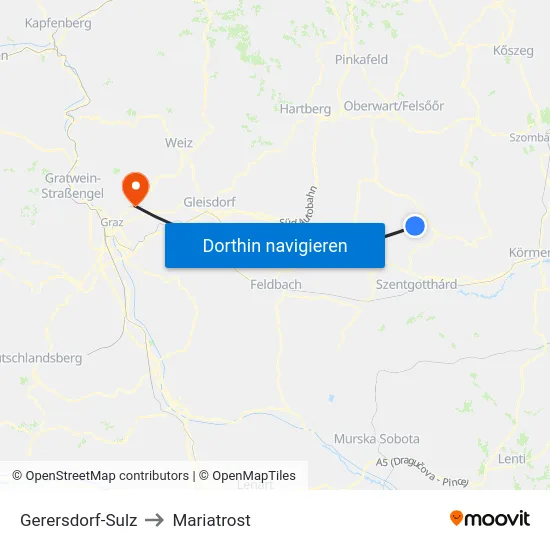 Gerersdorf-Sulz to Mariatrost map
