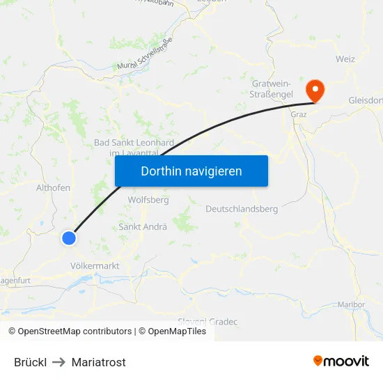 Brückl to Mariatrost map