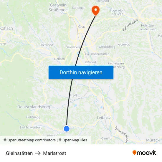 Gleinstätten to Mariatrost map