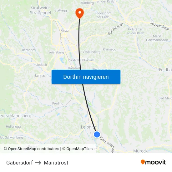 Gabersdorf to Mariatrost map