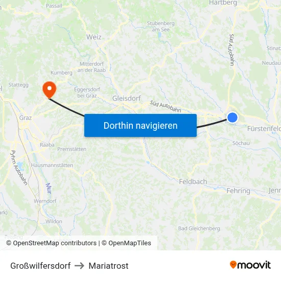 Großwilfersdorf to Mariatrost map