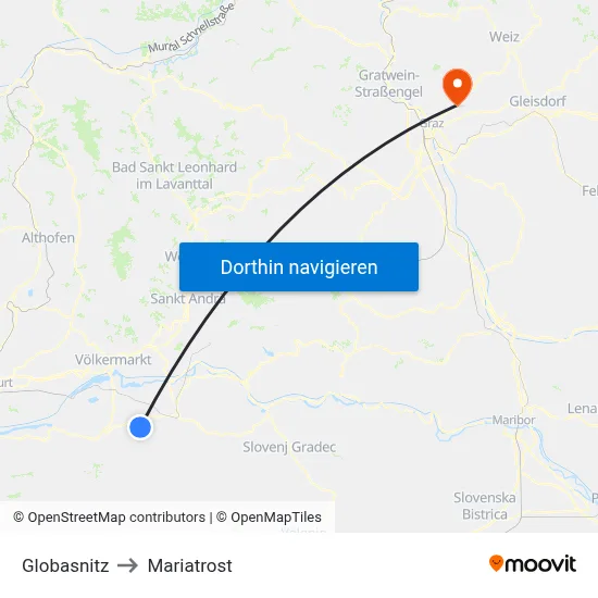 Globasnitz to Mariatrost map