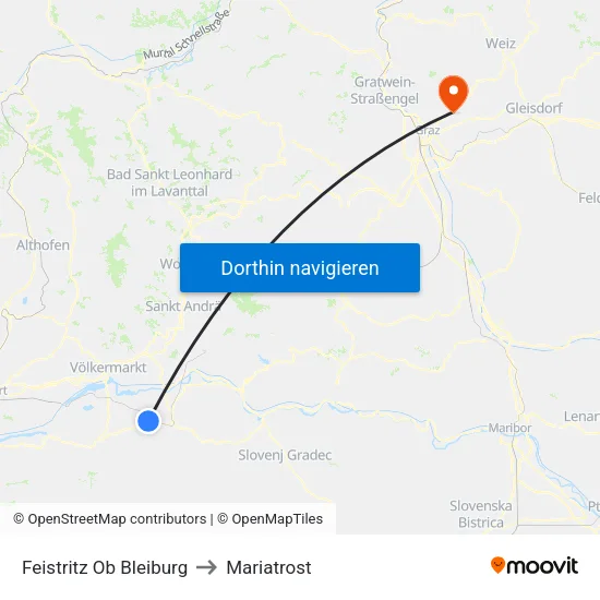 Feistritz Ob Bleiburg to Mariatrost map