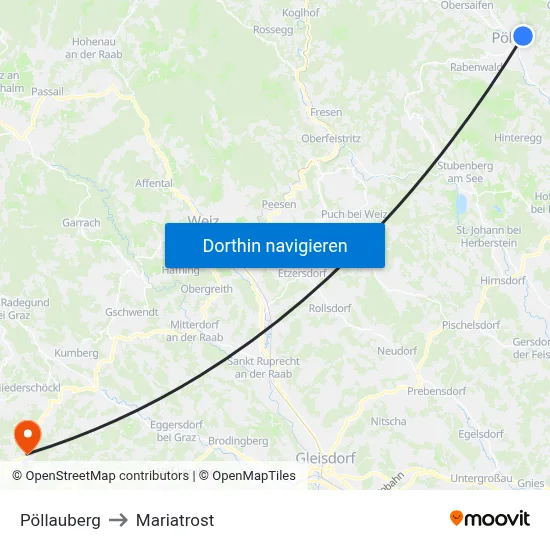 Pöllauberg to Mariatrost map