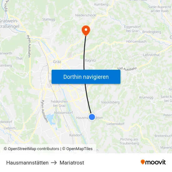 Hausmannstätten to Mariatrost map