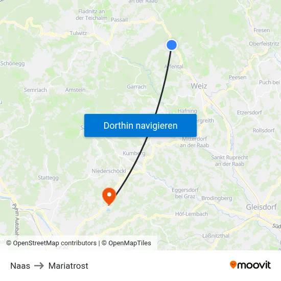 Naas to Mariatrost map