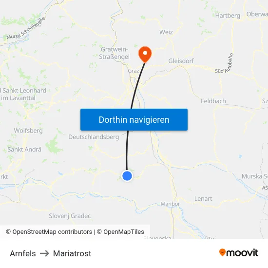 Arnfels to Mariatrost map