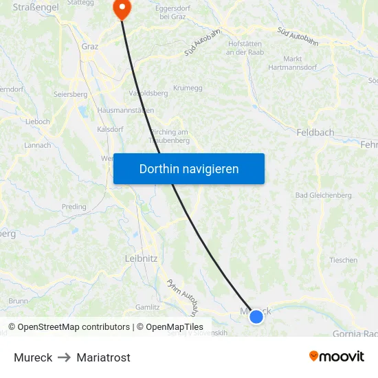 Mureck to Mariatrost map