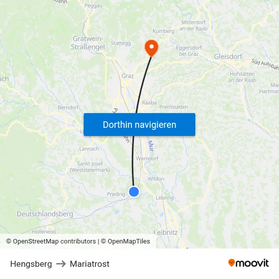 Hengsberg to Mariatrost map