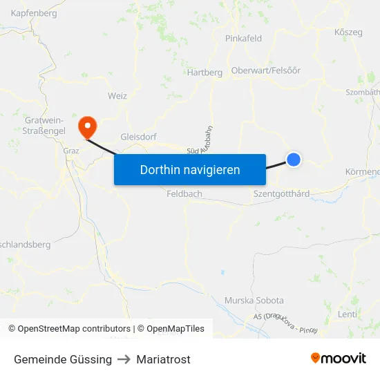 Gemeinde Güssing to Mariatrost map