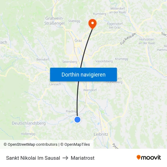 Sankt Nikolai Im Sausal to Mariatrost map