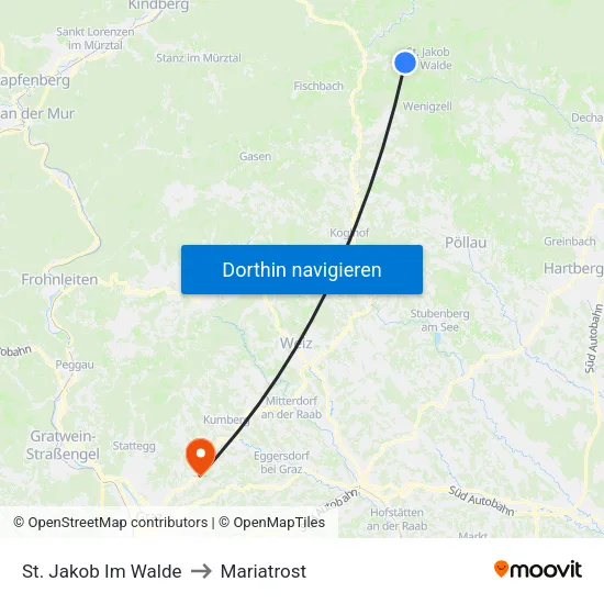 St. Jakob Im Walde to Mariatrost map